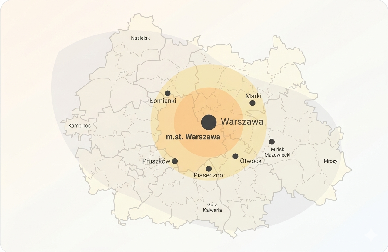 Mapa obszaru działania — Warszawa i okolice